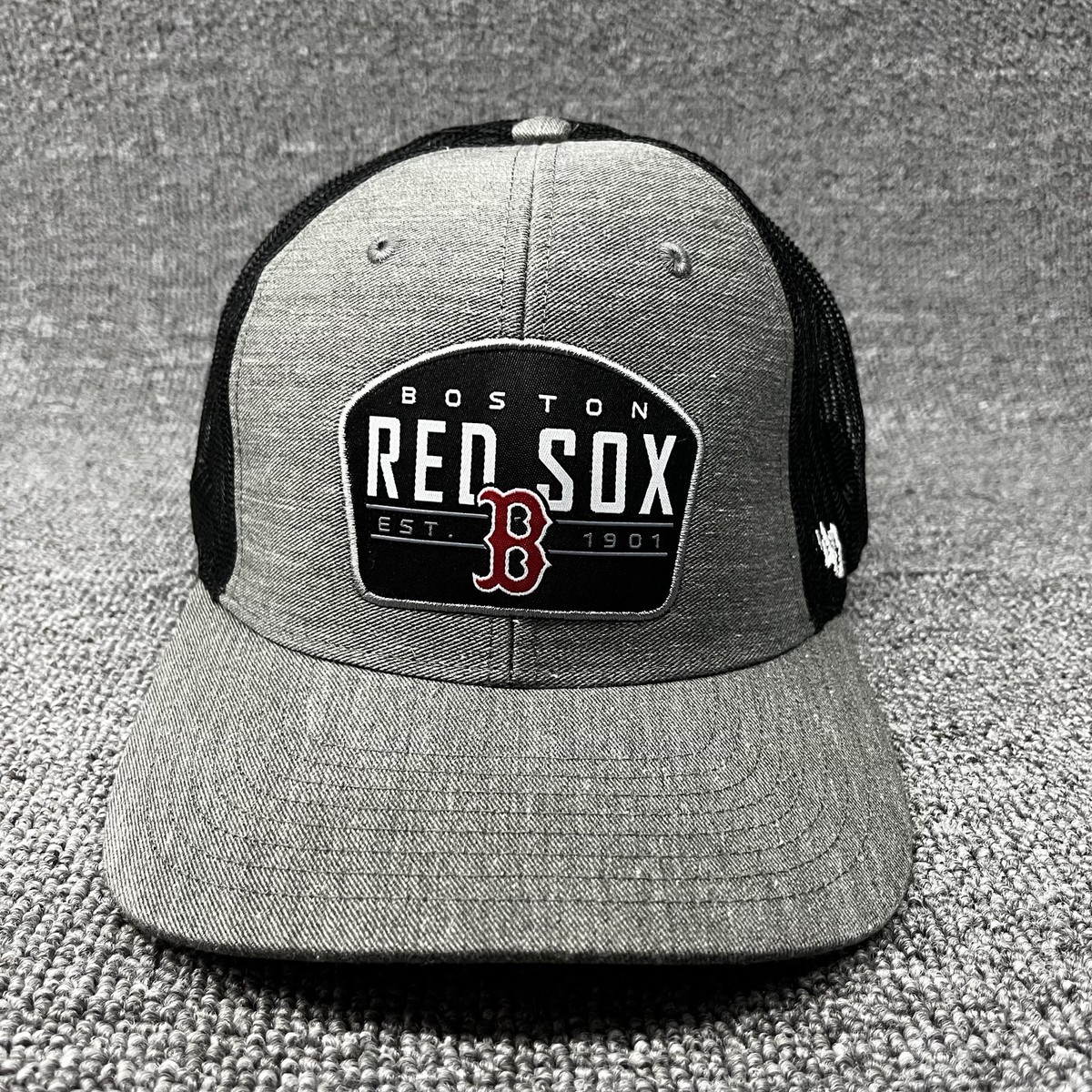 Boston Red Sox '47 Brand Trucker Hat Gray Black Mesh Snapback Est 1901 Patch