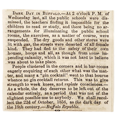 1856 Dark Day Buffalo New York Strange Darkness WNY Newspaper Article Clipping