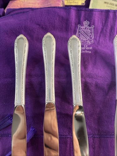 STERLING SILVER KNIVES 6 ROYAL CREST WILDFLOWER PATTERN 1 CLOTH 1 PLASTIC HOLDER - Picture 7 of 17
