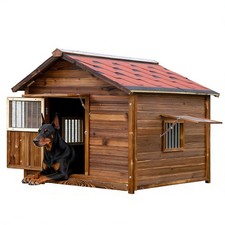Solid Pine Wood Dog House for Medium Small Dogs Outdoor Indoor Weatherproof