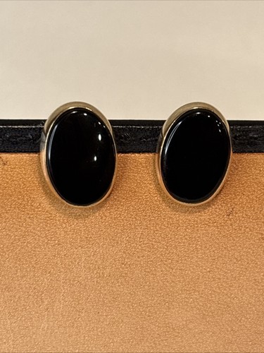 Vintage 14k / 585 / 14KT Gold & Black Onyx Oval Screw Back Earrings 3.7 gr 5/8" - 第 11/11 張圖片