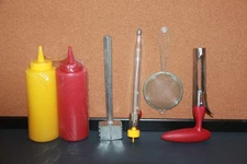 Kitchen Lot ~ Condiment Dispenser, Meat Tenderizer, Corer, Thermometer, Strainer