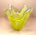 Vintage Murano? 5” Yellow Glass Handkerchief Vase