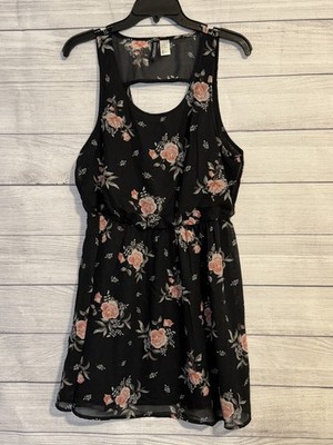Divided H&M Black Floral Sleeveless Dress Womens 12 Lined Keyhole Back Pull On