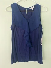 Charming Charlie Royal Blue Ruffled Collar Sleeveless Blouse M New with Tags