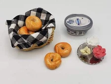 Chef Ginas Miniature Bagel Basket With Spreads Doll Food