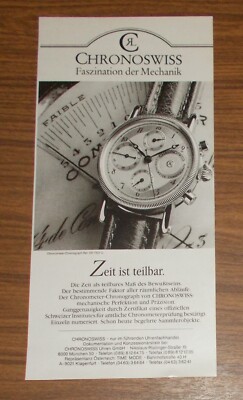 Rare Advertising Vintage CHRONOSWISS Chronometer Ref CH 7521 C 1992