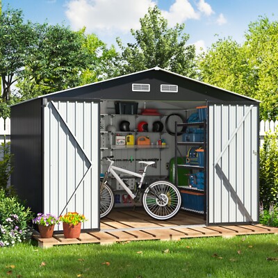 HOGYME 8'x10' Outdoor Storage Shed Metal Utility Tool Shed Lockable Hinge Door