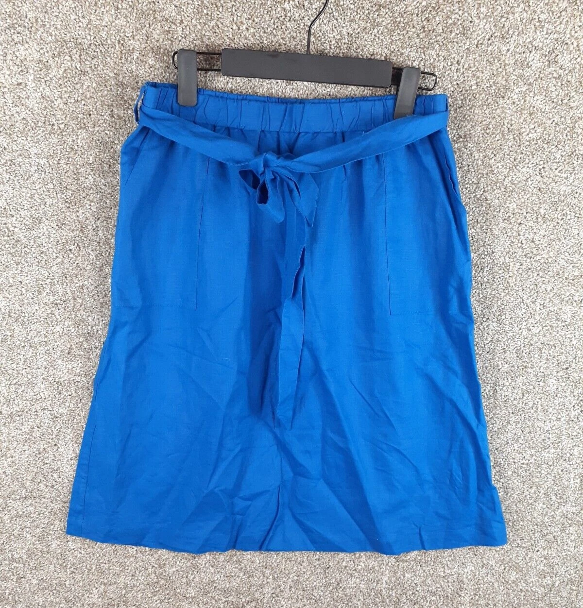 J.Crew Linen Blend Skirt Women M Bright Blue Tie Waist Pockets A-line Career NWT