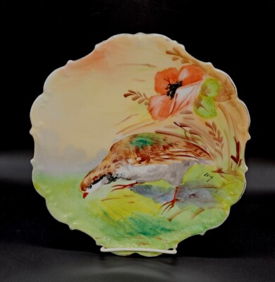Limoges Flambeau LDBC Hand Painted Quail Grouse Game Bird Flower Charger 11''
