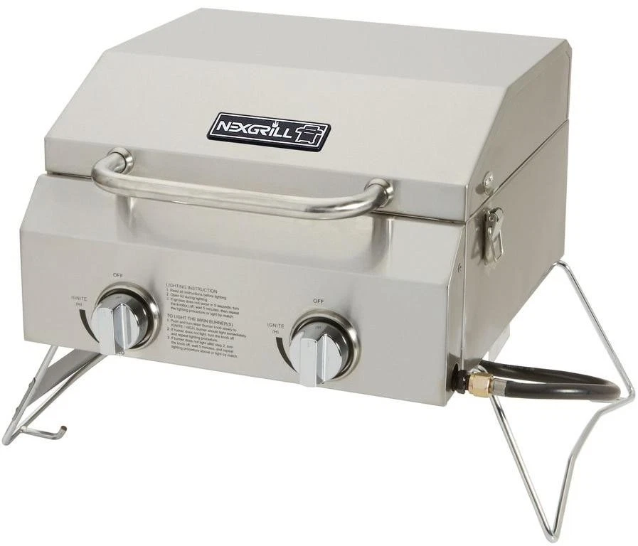 2-Burner Portable Propane Gas Table Top Grill in Stainless Steel Foldable Legs