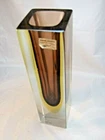 VINTAGE MURANO MANDRUZZATO ITALY PURPLE & CLEAR VASE VM HANDWORKED W STICKERS