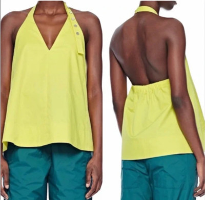 TIBI Tech Poplin Halter top neon yellow Sz 10 NWT$295 mint
