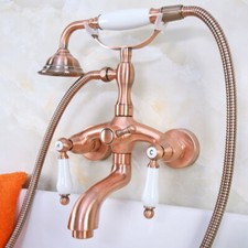 Antique Red Copper Brass Clawfoot Bath Tub Faucet Shower Mixer Tap Set sna311