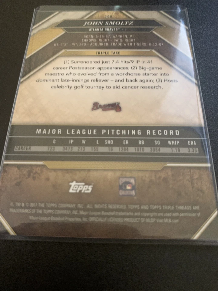 2017 Topps Triple Threads Amethyst #100 John Smoltz /340 Atlanta Braves HOF - Image 2 of 2