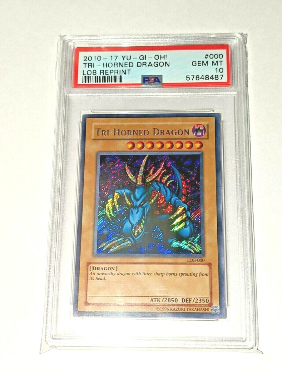 PSA 10 GEM Mint Tri-Horned Dragon LOB Reprint LOB-000 Yugioh. POP
