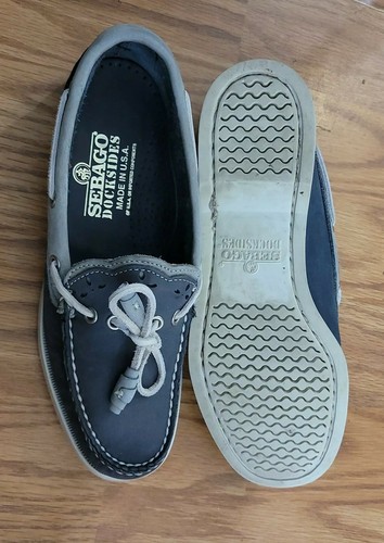 Sebago Docksides Womens Sz 5.5 M Boat Shoes Gray White Lace Up Moc Toe Slip On - Picture 11 of 11