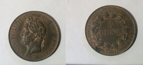 Rare ND(ca 1840) France Essai 5 Centimes Barre - 第 1/1 張圖片