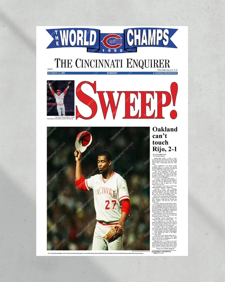 1990 Cincinnati Reds World Series Champions Framed Front Page Newspaper Print - Image 3 of 4