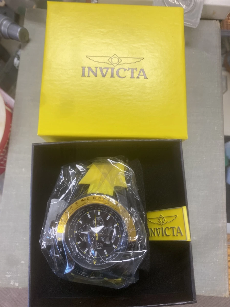 Invicta Men s 50mm Aviator VOYAGER NAUTICAL BLACK DIAL Yellow Lemon Tone 33038