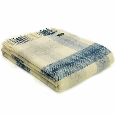 TWEEDMILL TEXTILES 100% Reine Wolle Schlafsofa Decke WIESE KARIERT TINTENBLAU ÜBERWURF