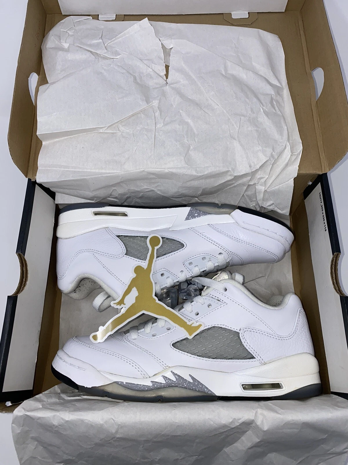 Scarpe Nike Air Jordan 5 Retro Low GG TAGLIA 7Y bianche nere grigio lupo 819172 122