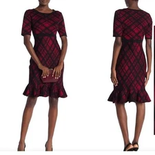 Nina Leonard red and black sweater dress Size M