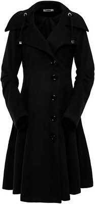 ForeMode Women Swing Double Breasted Wool-like Pea Coat Black SZ XL