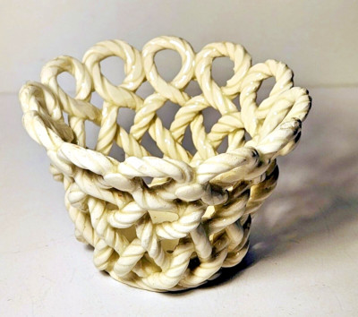 M Miles BOSTON CERAMIC Vintage Small Woven Basket 2 3/8x3 1/2, 3 Available White