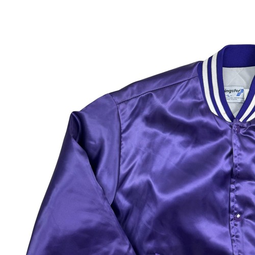 Vintage Swingster 80s/90s KSU Kansas State Satin Bomber Jacket Size L Purple - Imagen 2 de 14