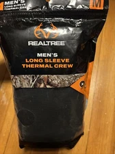 Realtree Shirt Mens Medium BLACK Solid Thermal Waffle Weave Long Sleeve Pullover