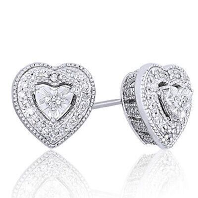 Diamond Heart Shaped MilgraFrame Stud Earrings -1/10 Ct Silver