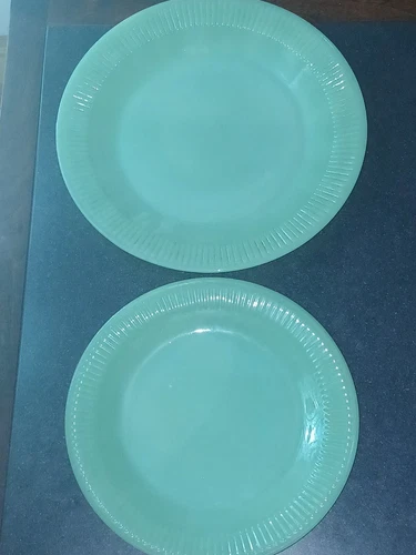 LOT OF 2 FIRE KING JADITE JANE RAY 9" DINNER PLATE and 8" SALAD PLATE