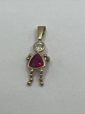 14k Yellow Gold July Baby Girl Birthstone Charm Pendant