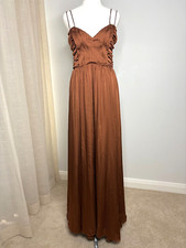 Sheike Brown Strappy Maxi Dress Size 10 Silky Long Event Cocktail Wedding