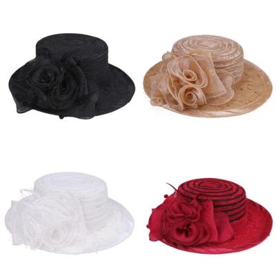 Dame dentelle large bord Kentucky Derby Sun Hat mariage Tea chapelle chapeau - Photo 1/4