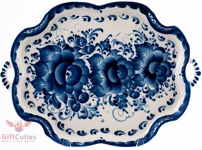  Porcelain Gzhel Tray dish cobalt blue  author's work