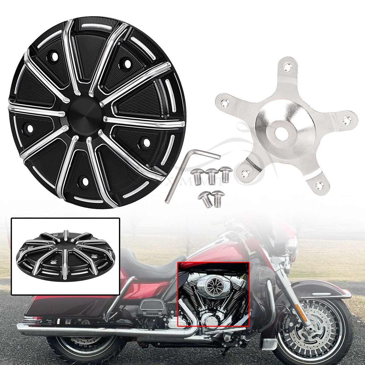 【A-FLOW】DYNASTYBLACK LINE LISA No.5 Black CNC 5-Bolt Air Cleaner Insert Fit For Harley Dyna Road