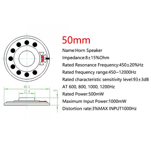 Altavoces Pequeños 8 Ohm 8R 0.5W Altavoz Redondo Altavoz 20/23/28/30/36/40/50mm - Imagen 9 de 16
