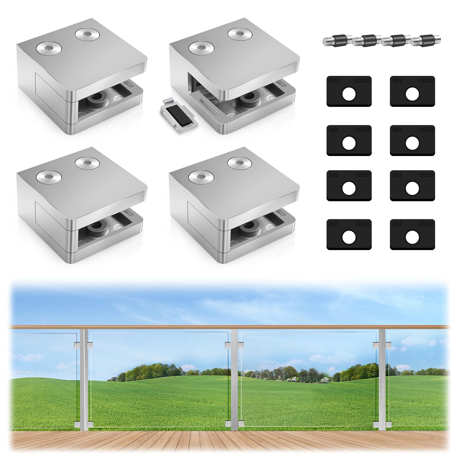 4 Pack Glass Clamp with Removable Bottom Support Plate Heavy Duty 45x45mm Squ...