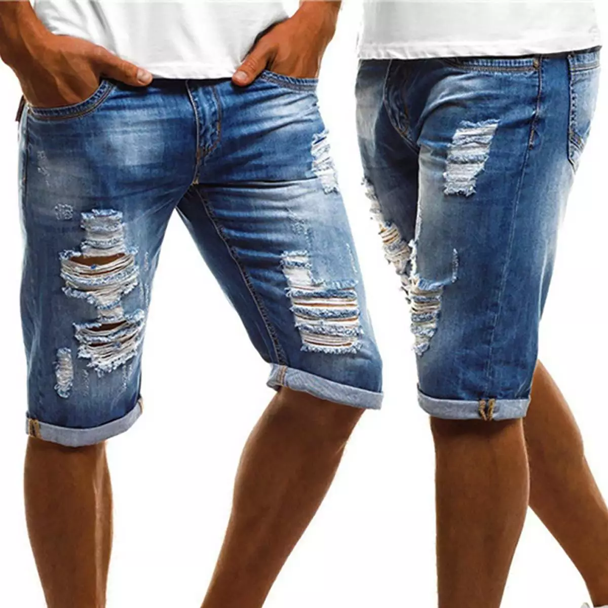 Pantalones cortos de mezclilla rasgados para hombre en apuros verano playa  moda pantalones cortos ajustados