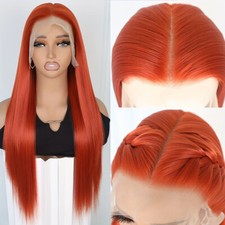 Orange Natural Long Straight Hair Wig 13x6 Free Part Lace Front Wigs Women Party