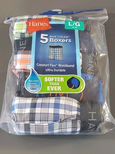 5 Pack Hanes Boys Boxer Shorts Large 14-16 Comfort Flex Waistband Plaid Tagless - Picture 7 of 12