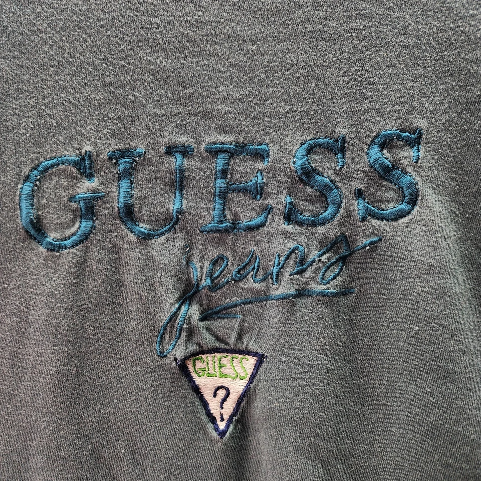 GUESS Jeans USA Made Embroidered Logo T-Shirt Teal Green Vintage 90s Style L - Image 4 of 4