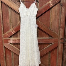 Lulus Made With Love Maxi Dress Large White Floral Eyelash Trim Wedding Elope