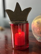 VTG JAN BARBOGLIO iron candle holder 🌹 CROWN 5.5" RETIRED Forged SIGNED Red