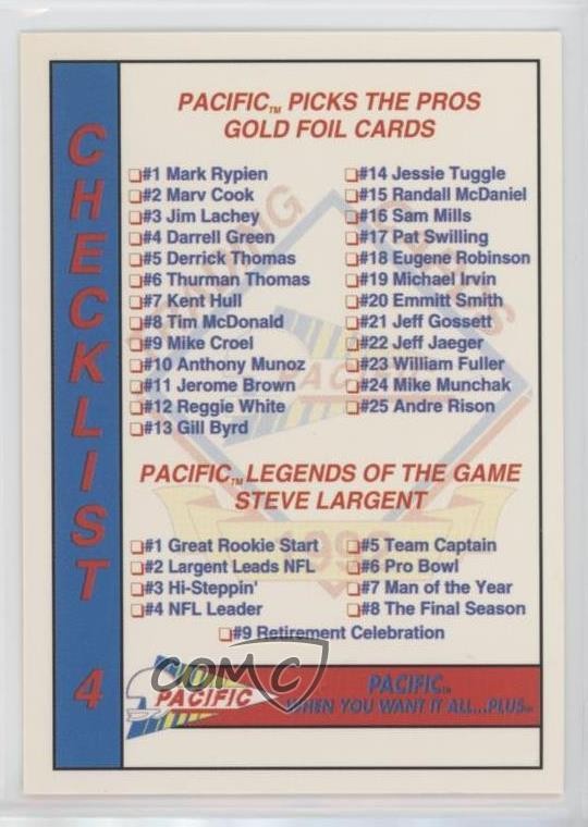 1992 Pacific Checklists Checklist #4 0e2x