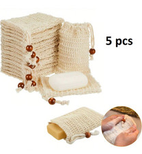 5 PCS Drawstring Exfoliating Soap Bags Foaming Net Saver Pouch for Bath Shower