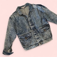 Vintage 80 s STEEL Women s Sz M Oversized Acid Washed Denim Jacket Back Cinch