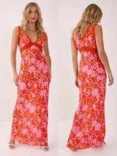 NWT New Nasty Gal Floral Lace Insert Plunge Red Maxi Dress Size 6